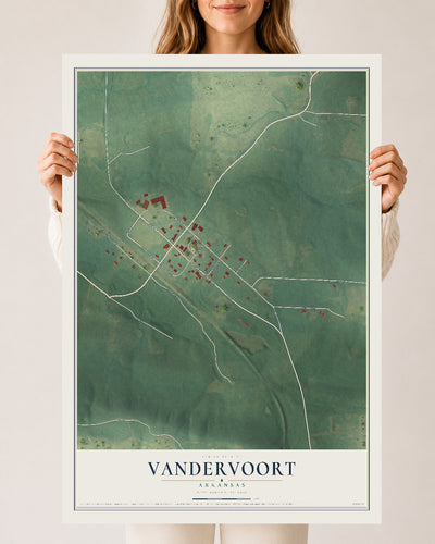 Map of Vandervoort, Arkansas, 24 x 36 inch unframed archival matte print