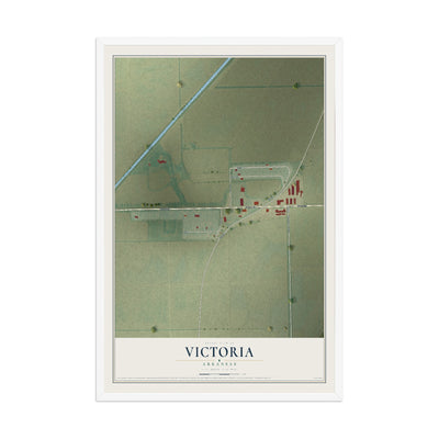 Map of Victoria, Arkansas, 12 x 18 inch print in a white wood frame