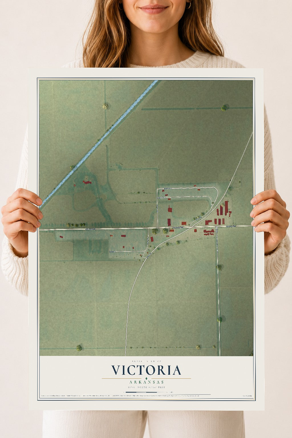 Map of Victoria, Arkansas, 18 x 24 inch unframed archival matte print
