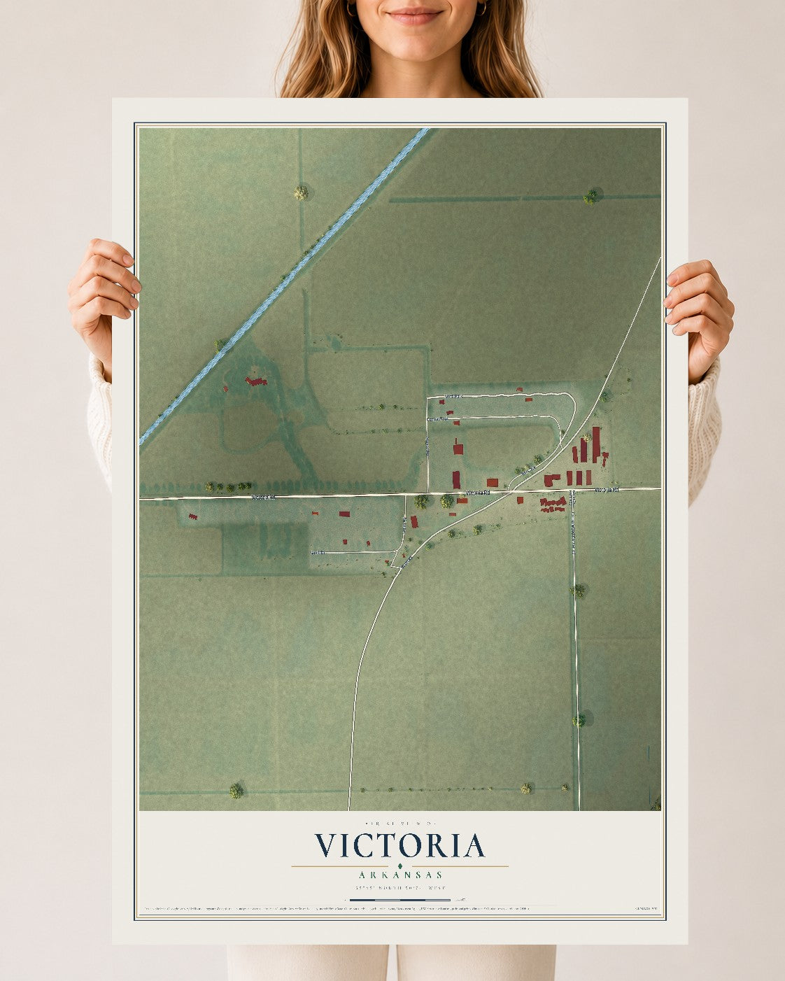 Map of Victoria, Arkansas, 24 x 36 inch unframed archival matte print