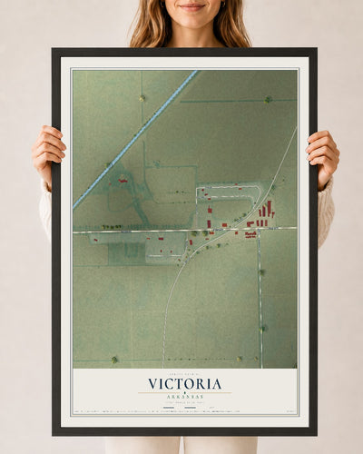 Map of Victoria, Arkansas, 24 x 36 inch print in a black wood frame