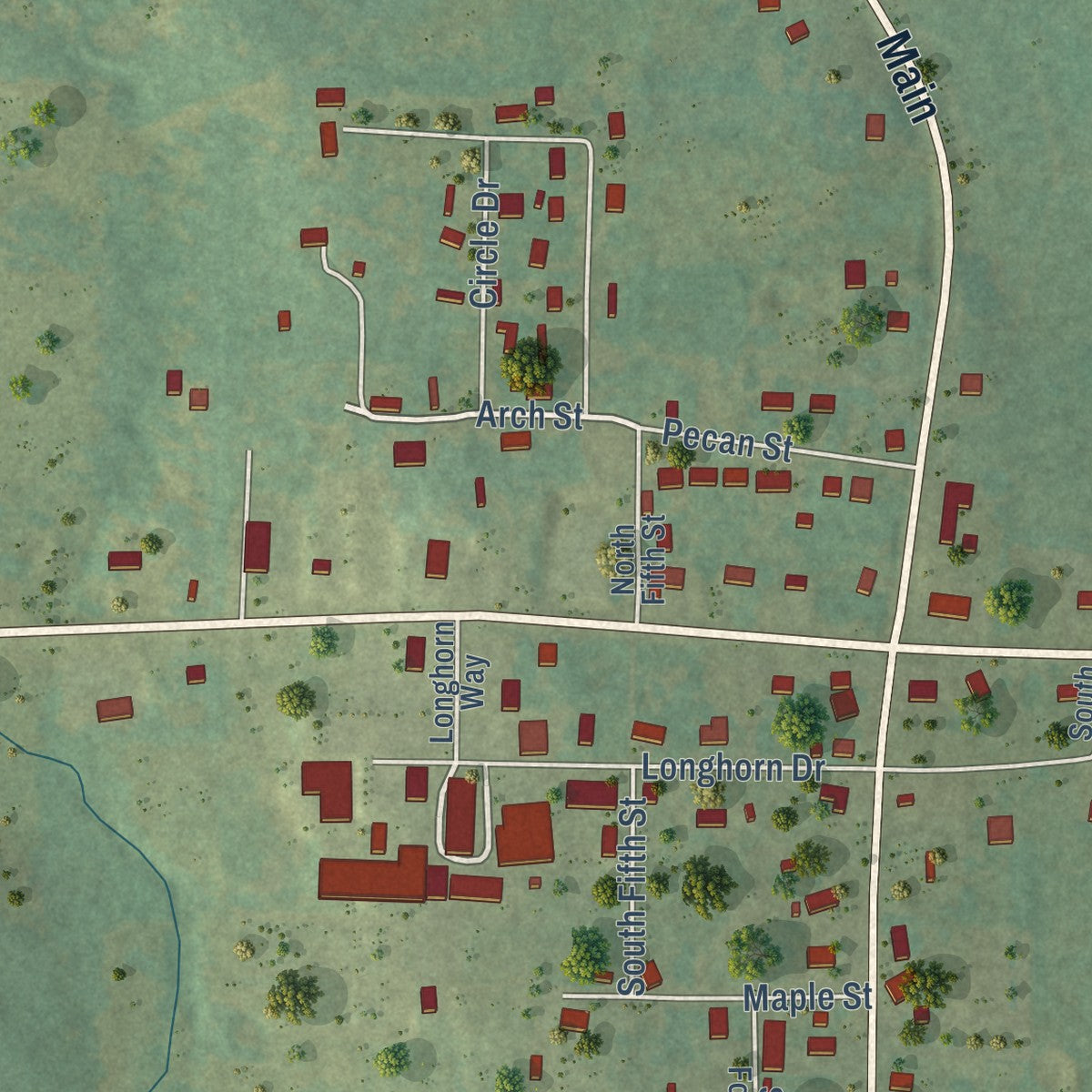 Close-up of the map of Viola, Arkansas print showing street and building detail