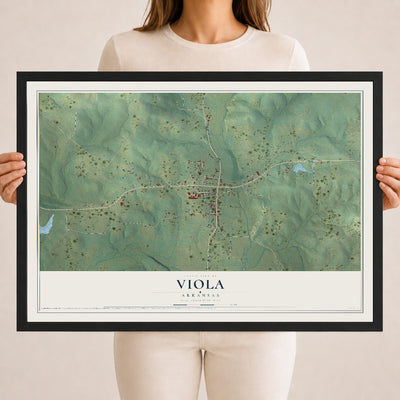Map of Viola, Arkansas, 18 x 24 inch print in a black wood frame