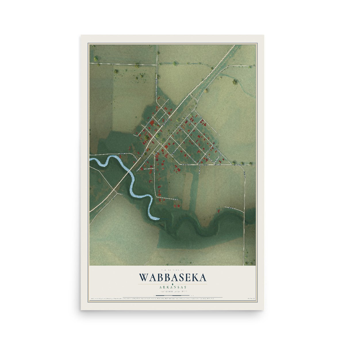 Map of Wabbaseka, Arkansas, 12 x 18 inch unframed archival matte print