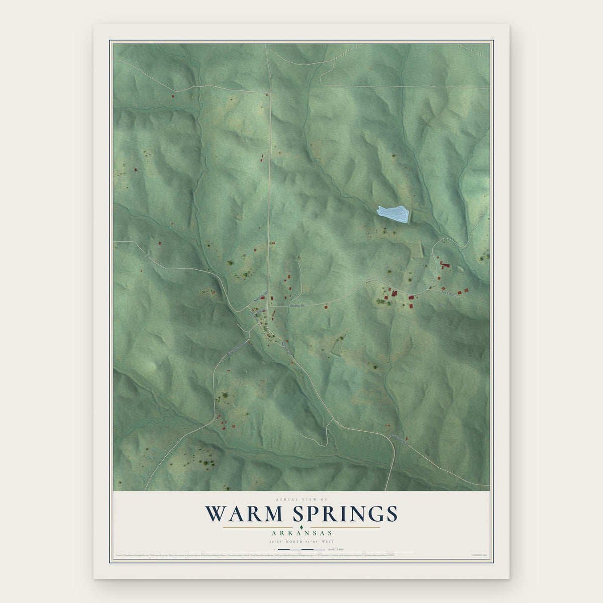 Warm Springs, Arkansas map print, the full design