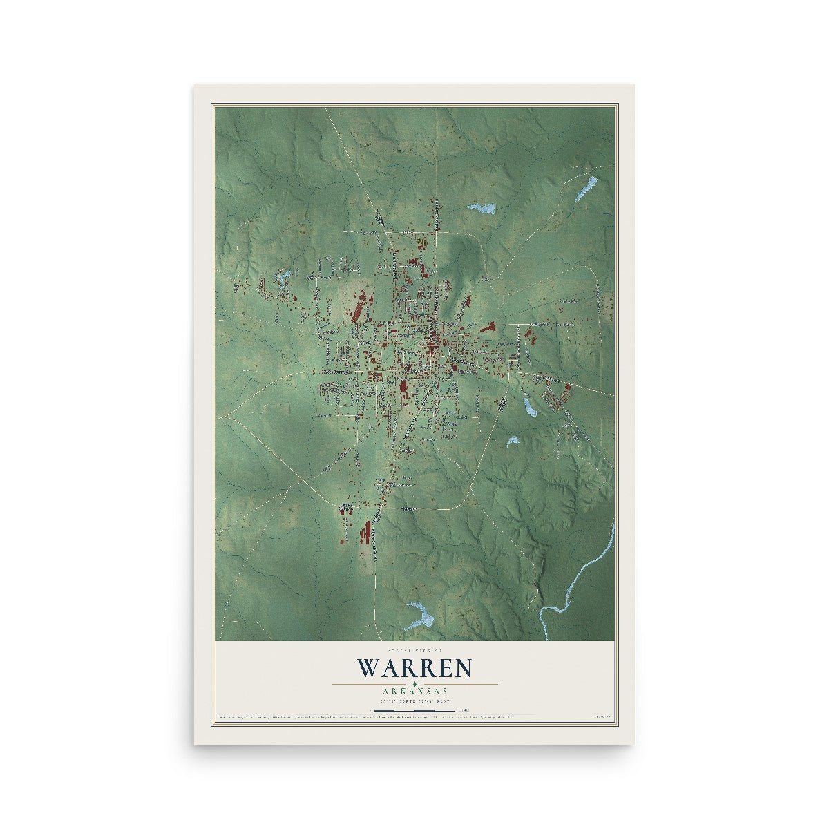 Map of Warren, Arkansas, 12 x 18 inch unframed archival matte print