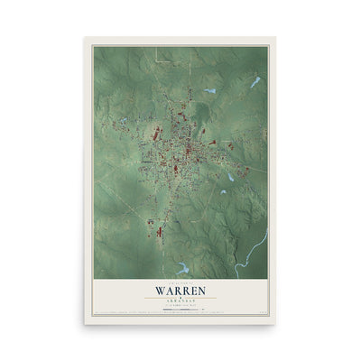 Map of Warren, Arkansas, 12 x 18 inch unframed archival matte print