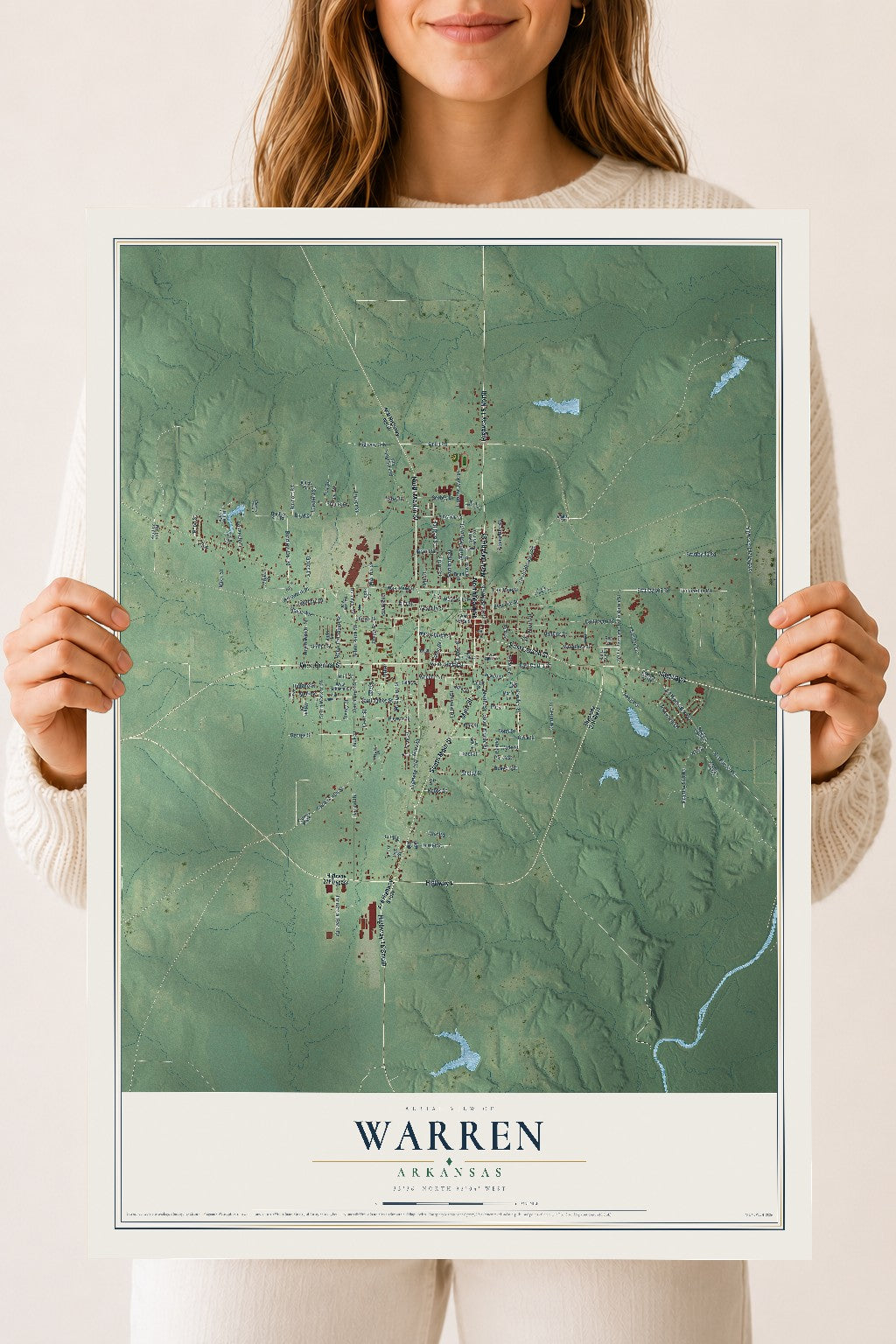 Map of Warren, Arkansas, 18 x 24 inch unframed archival matte print