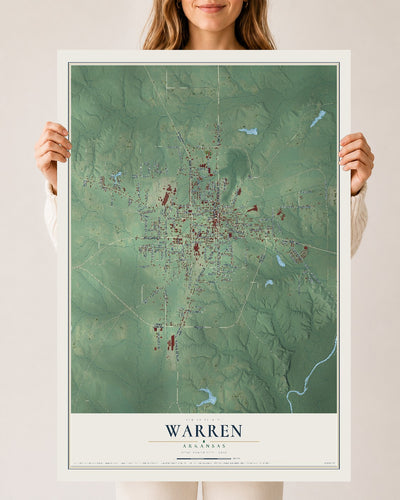 Map of Warren, Arkansas, 24 x 36 inch unframed archival matte print