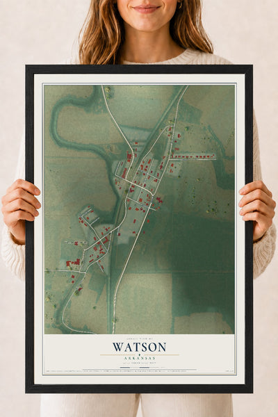 Map of Watson, Arkansas, 18 x 24 inch print in a black wood frame