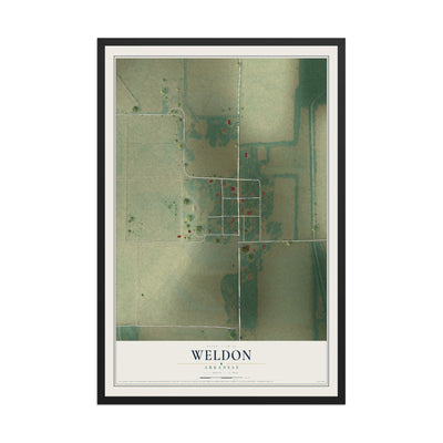 Map of Weldon, Arkansas, 12 x 18 inch print in a black wood frame