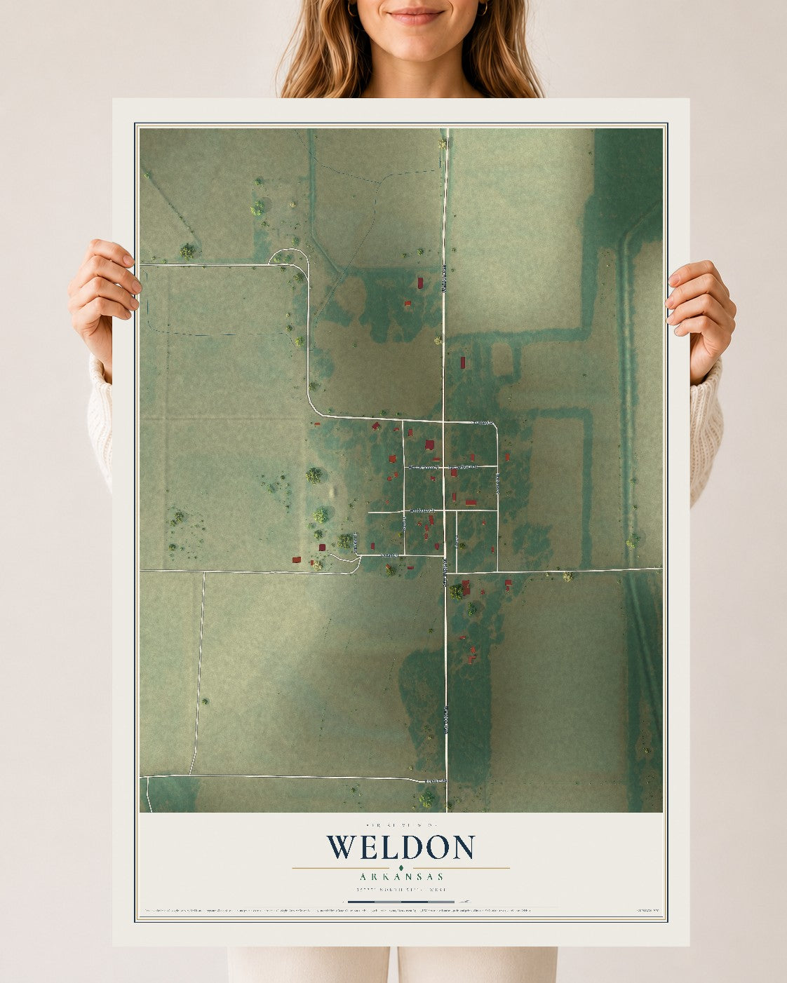 Map of Weldon, Arkansas, 24 x 36 inch unframed archival matte print