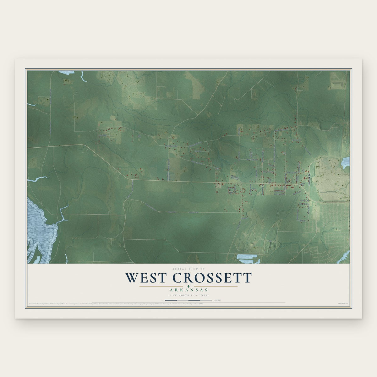 West Crossett, Arkansas map print, the full design