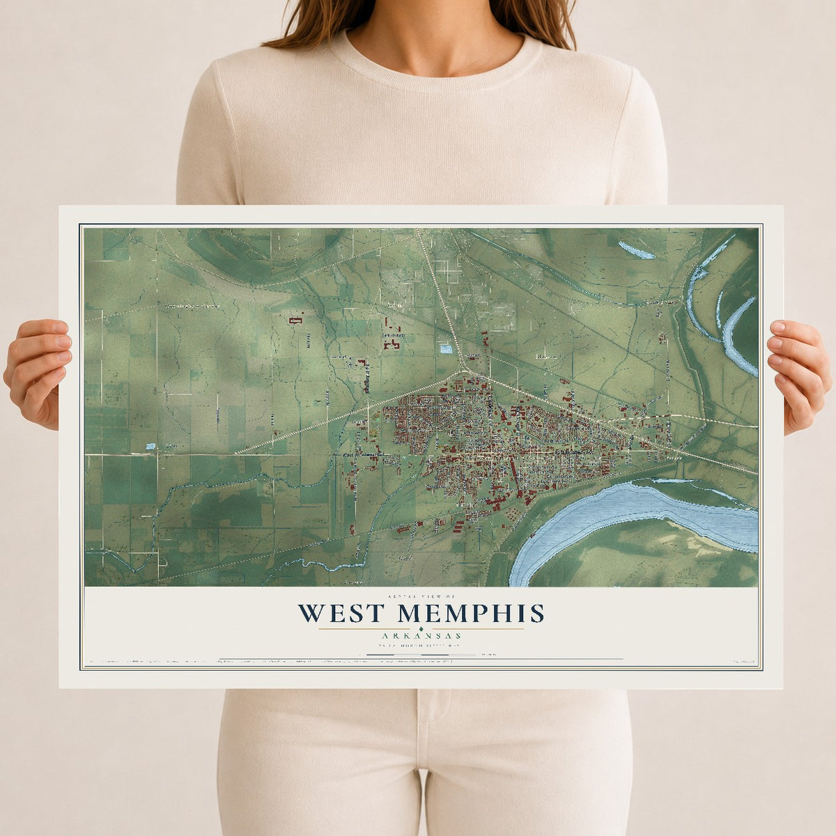 Map of West Memphis, Arkansas, 12 x 18 inch unframed archival matte print