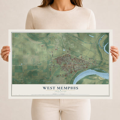 Map of West Memphis, Arkansas, 12 x 18 inch unframed archival matte print