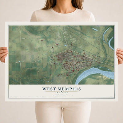 Map of West Memphis, Arkansas, 18 x 24 inch unframed archival matte print