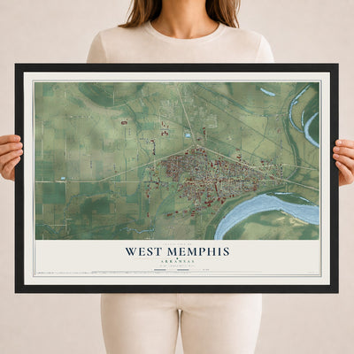 Map of West Memphis, Arkansas, 18 x 24 inch print in a black wood frame