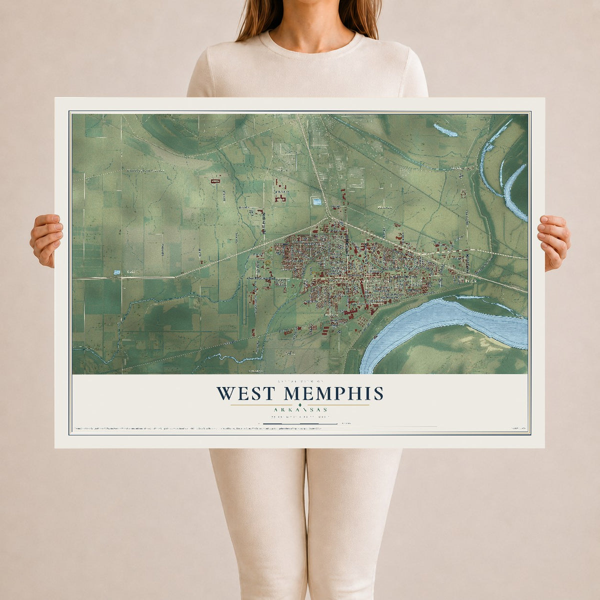 Map of West Memphis, Arkansas, 24 x 36 inch unframed archival matte print