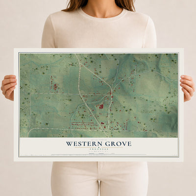 Map of Western Grove, Arkansas, 12 x 18 inch unframed archival matte print