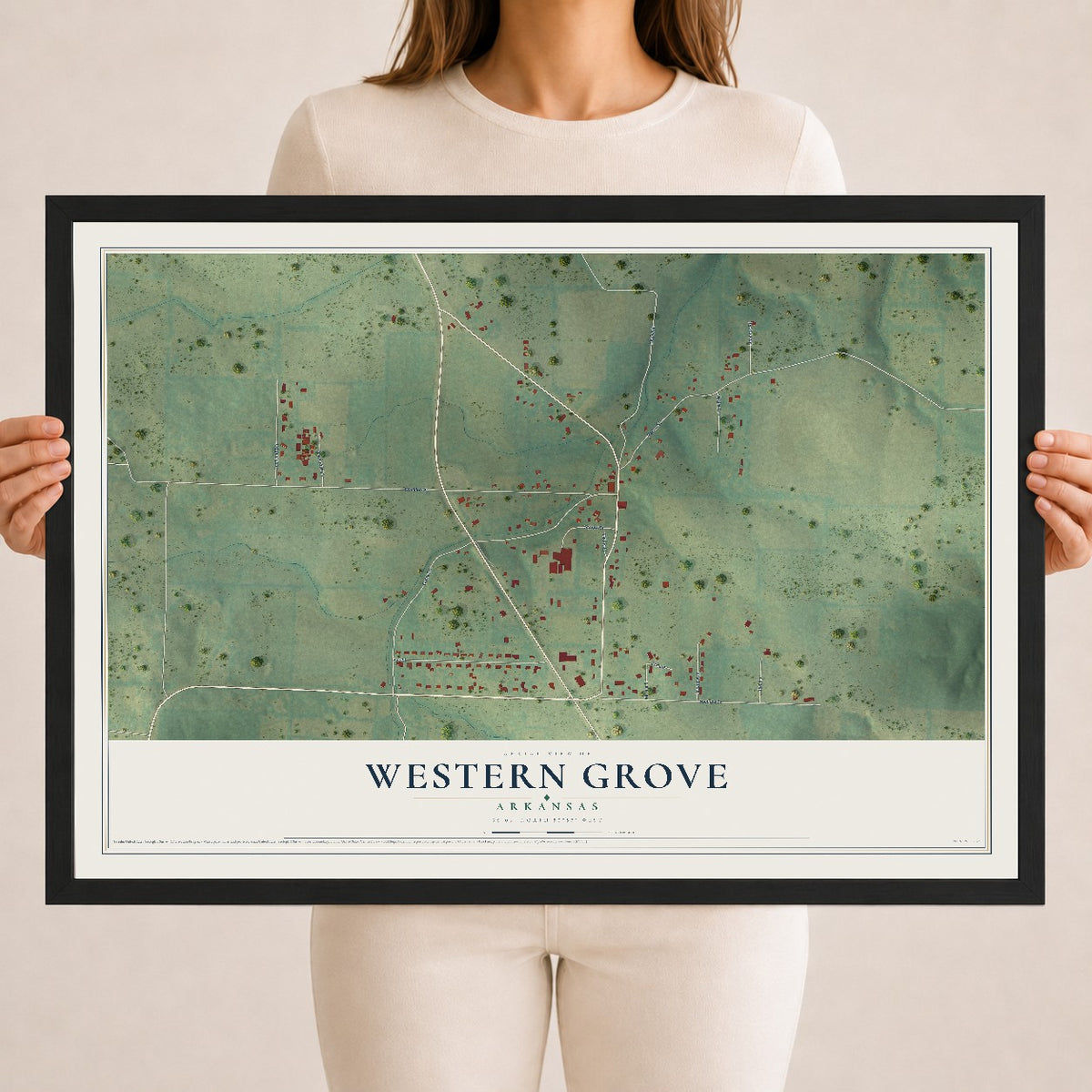 Map of Western Grove, Arkansas, 18 x 24 inch print in a black wood frame