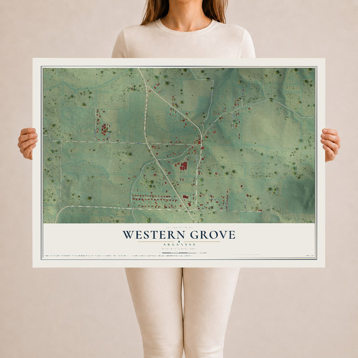 Map of Western Grove, Arkansas, 24 x 36 inch unframed archival matte print