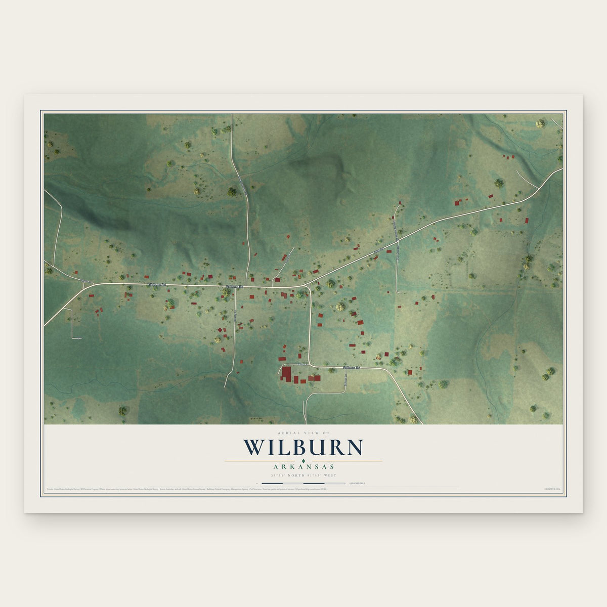 Wilburn, Arkansas map print, the full design