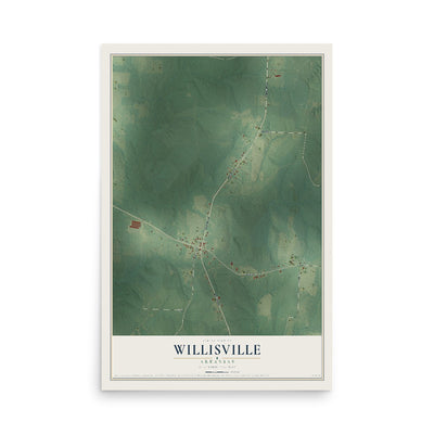 Map of Willisville, Arkansas, 12 x 18 inch unframed archival matte print