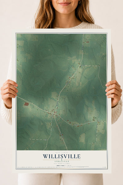 Map of Willisville, Arkansas, 18 x 24 inch unframed archival matte print