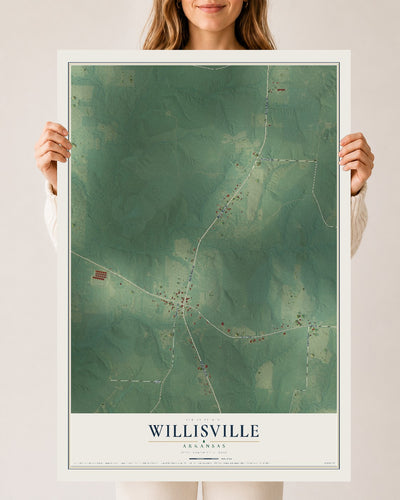 Map of Willisville, Arkansas, 24 x 36 inch unframed archival matte print