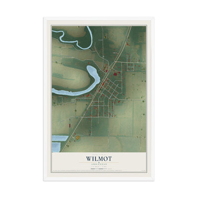 Map of Wilmot, Arkansas, 12 x 18 inch print in a white wood frame
