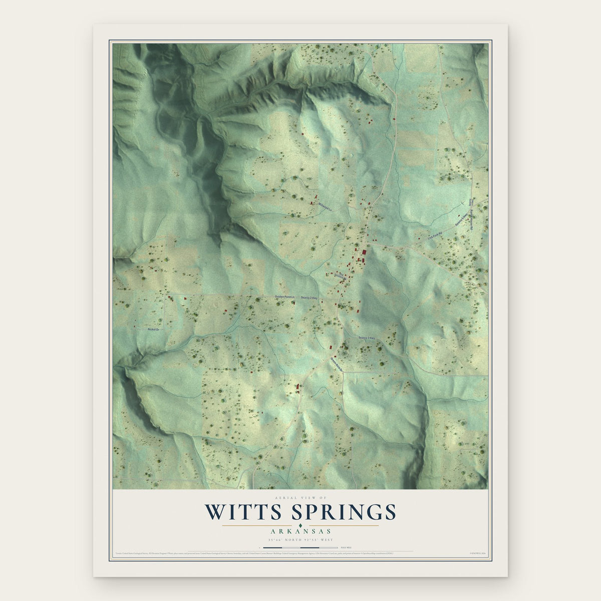 Witts Springs, Arkansas map print, the full design