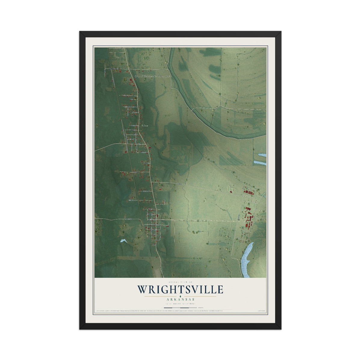Map of Wrightsville, Arkansas, 12 x 18 inch print in a black wood frame