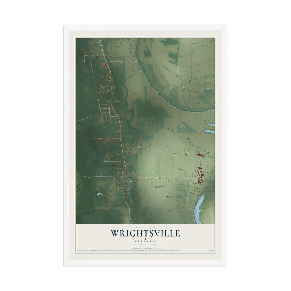 Map of Wrightsville, Arkansas, 12 x 18 inch print in a white wood frame