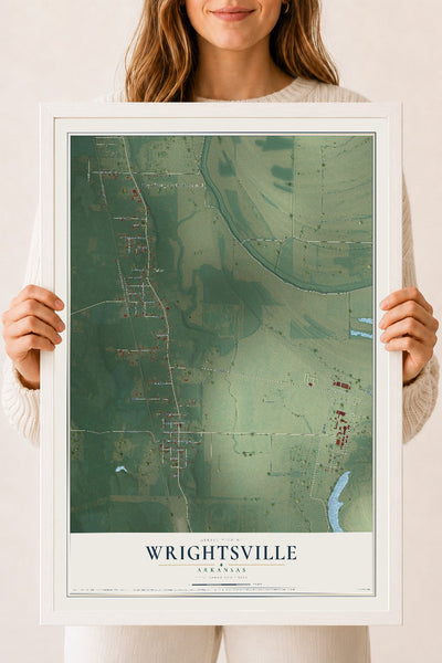 Map of Wrightsville, Arkansas, 18 x 24 inch print in a white wood frame