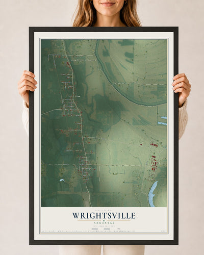 Map of Wrightsville, Arkansas, 24 x 36 inch print in a black wood frame