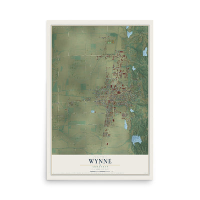 Map of Wynne, Arkansas, 12 x 18 inch unframed archival matte print