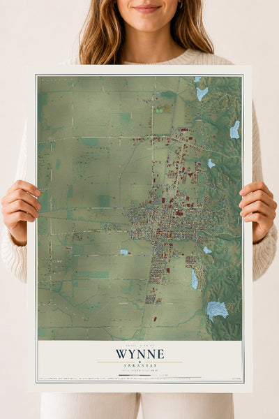 Map of Wynne, Arkansas, 18 x 24 inch unframed archival matte print