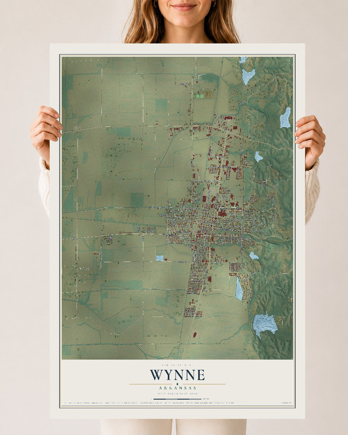 Map of Wynne, Arkansas, 24 x 36 inch unframed archival matte print