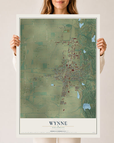 Map of Wynne, Arkansas, 24 x 36 inch unframed archival matte print