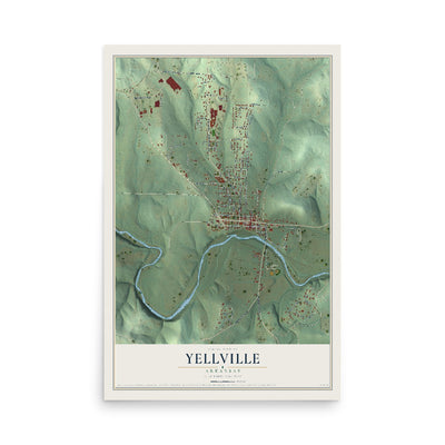 Map of Yellville, Arkansas, 12 x 18 inch unframed archival matte print