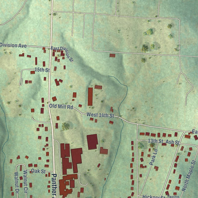 Second close-up of the map of Yellville, Arkansas print showing more streets and buildings