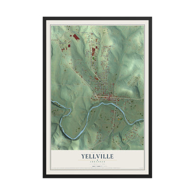 Map of Yellville, Arkansas, 12 x 18 inch print in a black wood frame