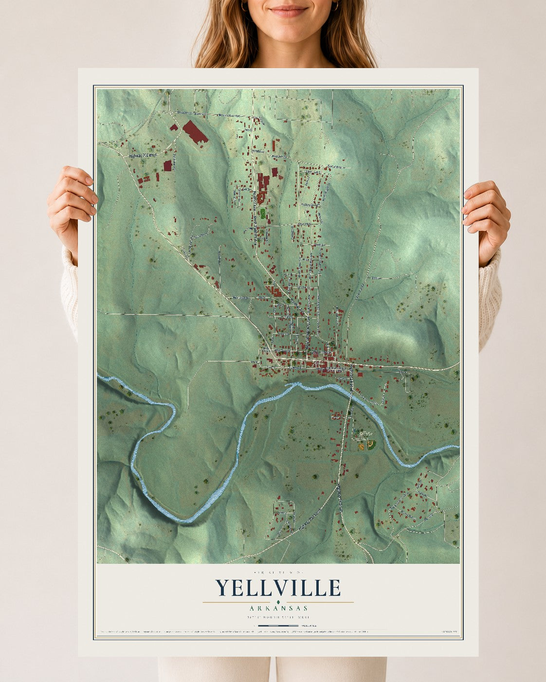 Map of Yellville, Arkansas, 24 x 36 inch unframed archival matte print