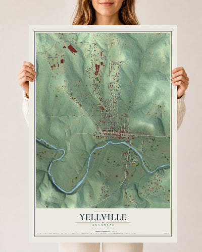 Map of Yellville, Arkansas, 24 x 36 inch unframed archival matte print
