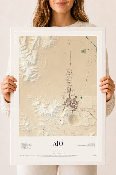 Ajo, Arizona map print, 18" x 24", W/ White Ayous Wood Frame