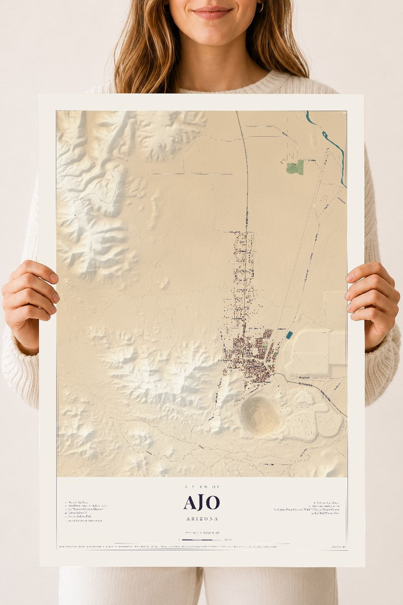 Ajo, Arizona map print, 18" x 24", Archival Matte Print