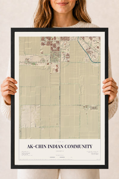 Ak-Chin Indian Community, Arizona map print, 18" x 24", W/ Black Ayous Wood Frame