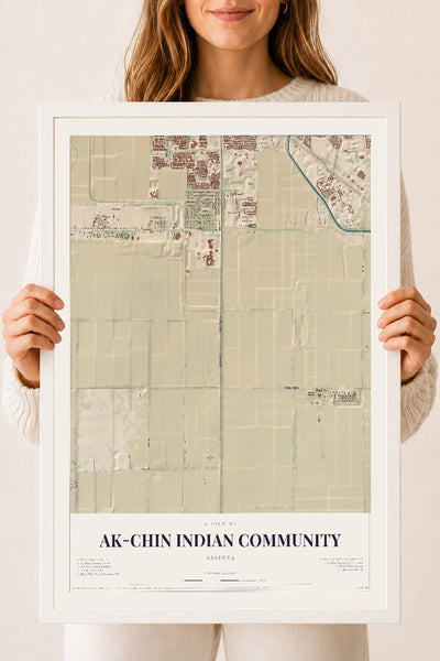 Ak-Chin Indian Community, Arizona map print, 18" x 24", W/ White Ayous Wood Frame