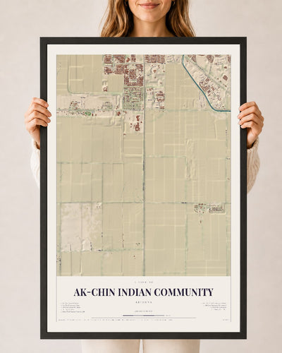Ak-Chin Indian Community, Arizona map print, 24" x 36", W/ Black Ayous Wood Frame