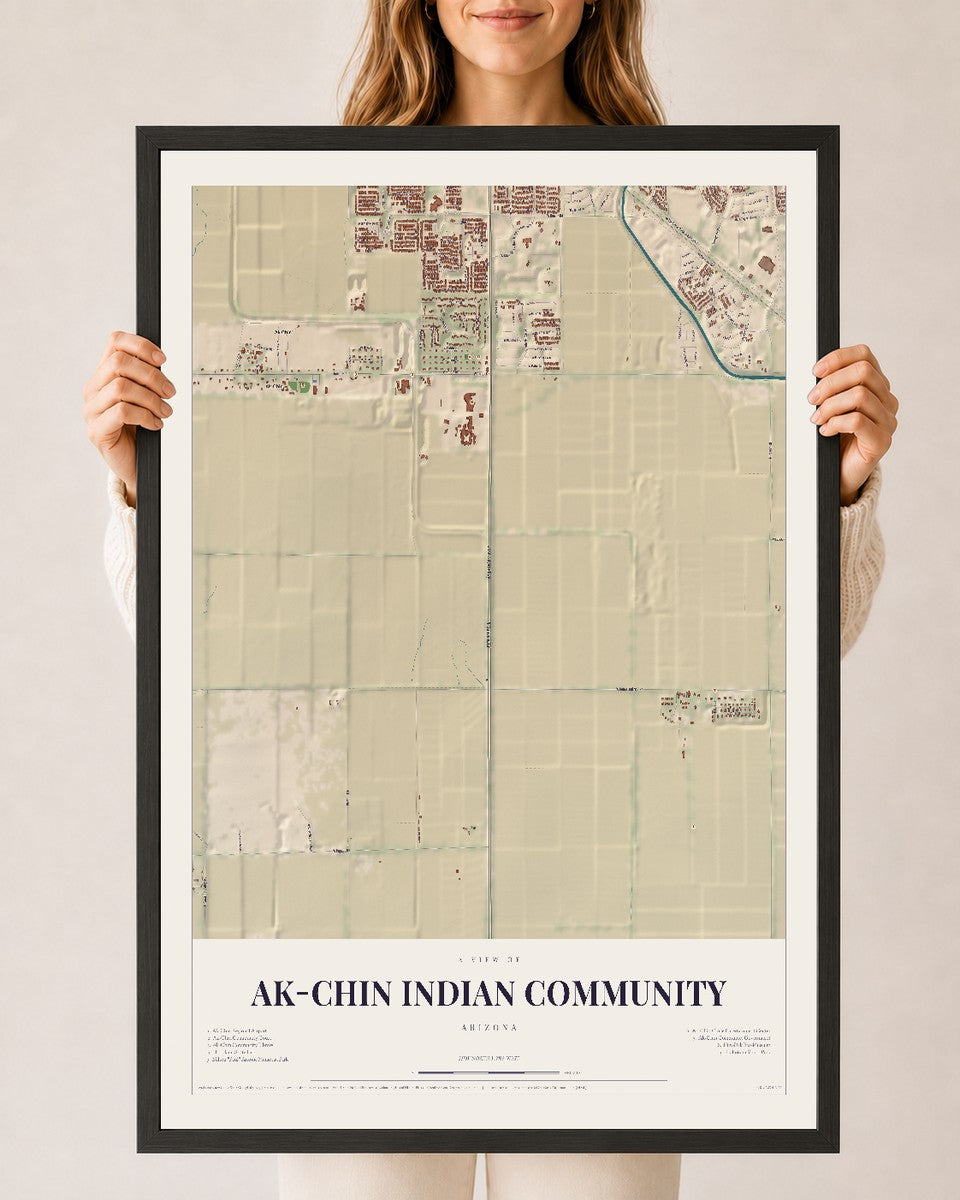 Ak-Chin Indian Community, Arizona map print, 24" x 36", W/ Black Ayous Wood Frame